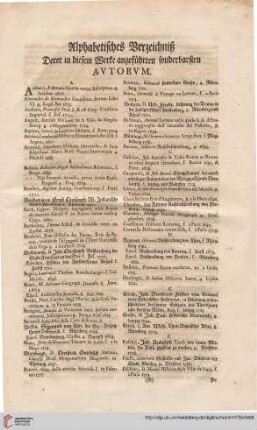 Alphabetisches Verzeichnis derer in diesem Werke angeführten soderbarsten Autorum