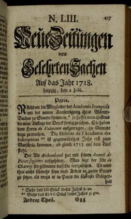 N. LIII. Leipzig, den 2 Julii. - N. LXI. Leipzig, den 30 Julii.