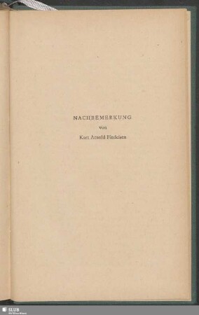 Nachbemerkung von Kurt Arnold Findeisen