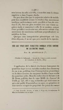 Sur les vingt-Huit tangentes doubles d'une courbe du quatrième degré.