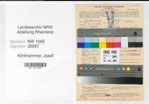 Entnazifizierung Josef Klinkhammer , geb. 21.10.1899 (Schlosser)
