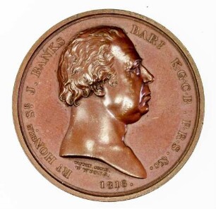 Preismedaille der Gartenbaugesellschaft mit dem Bildnis des Botanikers Sir Joseph Banks