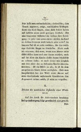 X. Zeichen des natürlichen Zustandes einer Wöchnerin.