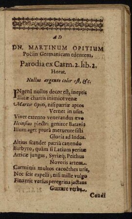 Ad Dn. Martinum Opitium Poesin Germanicam edentem [...]
