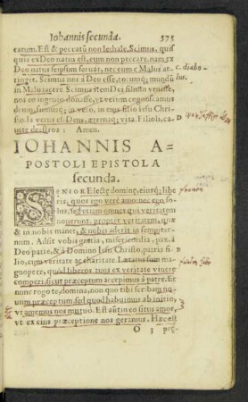 Iohannis Apostoli Epistola secunda.