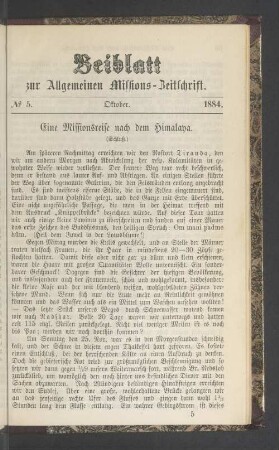 Beiblatt N° 5. Oktober. 1884