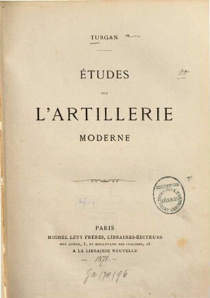 Études sur l'artillerie moderne