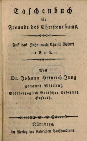Taschenbuch für Freunde des Christenthums. 1814, 1814