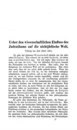 Über den wissenschaftlichen Einfluss des Judenthums auf die nichtjüdische Welt / [Manuel Joël]