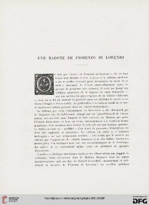 5. Pér. 12.1925: Une Madone de Fiorenzo di Lorenzo