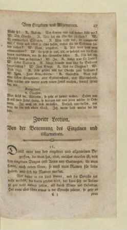 Zweite Lection. Von der Benennung des Einzelnen und Allgemeinen