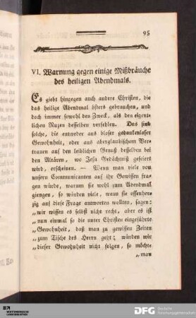 VI. [VII.] Warnung gegen einige Mißbräuche des heiligen Abendmals.