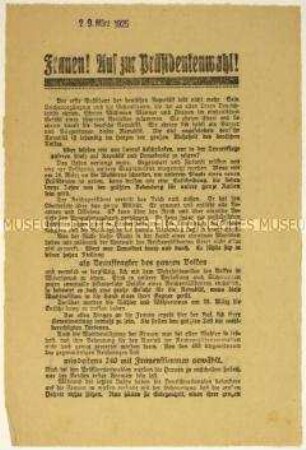 Aufruf der SPD an Frauen zur Wahl von Otto Braun zum Reichspräsidenten 1925
