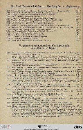 V. Moderne Erstausgaben, Vorzugsdrucke und illustrierte Bücher (Nr. 1526-2046)