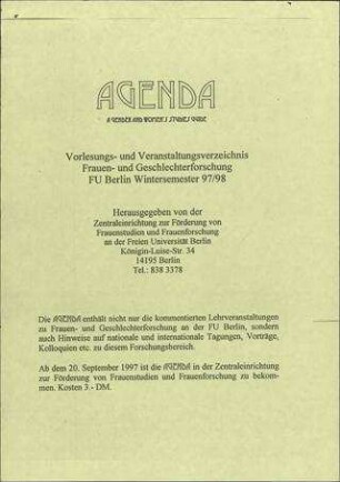 Agenda A gender and women's studies guide