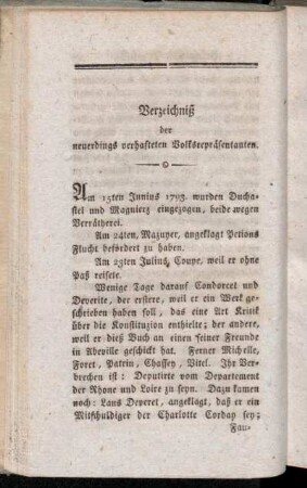 Verzeichniß der neuerdings verhafteten Volksrepräsentanten