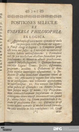 Positiones Selectæ Ex Universa Philosophia.