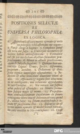 Positiones Selectæ Ex Universa Philosophia.