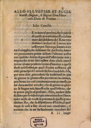 Due trattati dell'eccellentissimo M. Iulio Camillo : l'uno delle materie, che possono venir sotto lo stile dell'eloquente