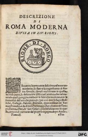 Descrizione di Roma moderna divisa in XIV Rioni