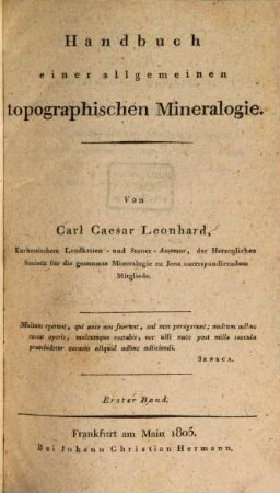 Handbuch einer allgemeinen topographischen Mineralogie. 1