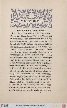 V. Betrachtung. Der Leuchter des Lebens