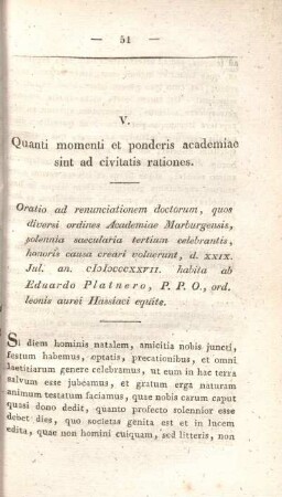 V. Quanti momenti et ponderis academiae sint ad civitatis rationes.