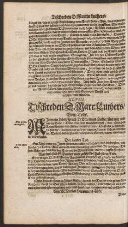 XLVIII. Tischreden D. Mart: Luthers/ Vom Tode.