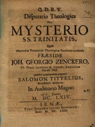 Disp. theo. de mysterio ss. trinitatis