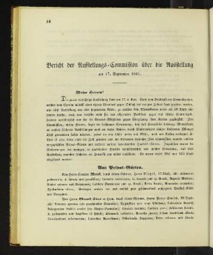 Bericht der Ausstellungs-Commission über die Ausstellung am 17. September 1845.