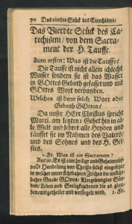 Das Vierdte Stück des Catechismi, von dem Sacrament der H. Tauffe.