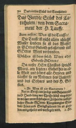 Das Vierdte Stück des Catechismi, von dem Sacrament der H. Tauffe.