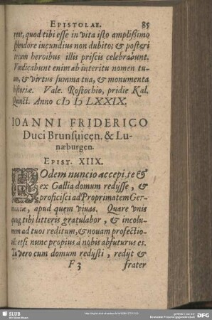 Joanni Friderico Duci Brunsvicen. & Lunaeburgen. Epist. XIIX.