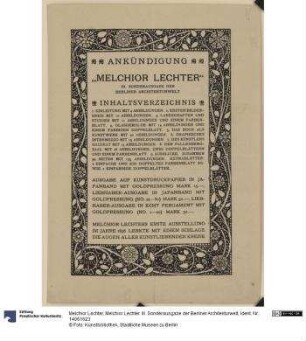 Melchior Lechter. III. Sonderausgabe der Berliner Architekturwelt