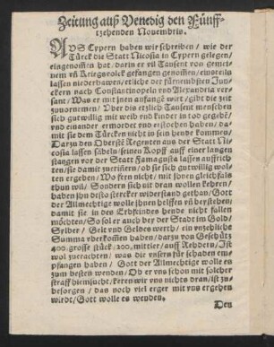 Zeitung auß Venedig den Fünfftzehenden Novembris.
