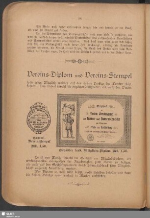 Vereins-Diplom und Vereins-Stempel