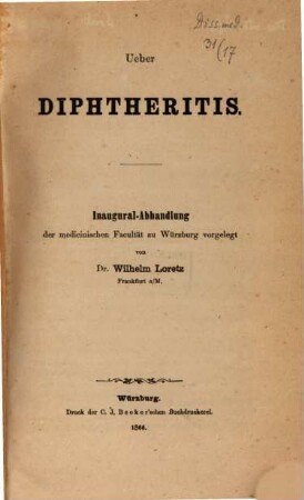 Ueber Diphtheritis : Inaug. Abh.