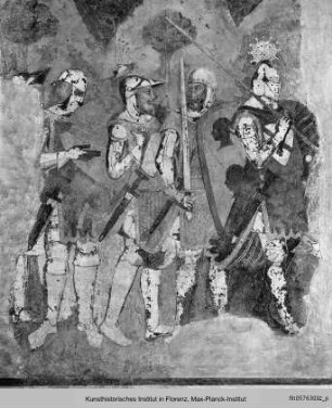 Raumausmalung mit sakralen und profanen Szenen : Ostwand mit Szenen der Cavalieri Ospitalieri : Treffen vor dem Kreuzzug mit Amadeus III. von Savoyen