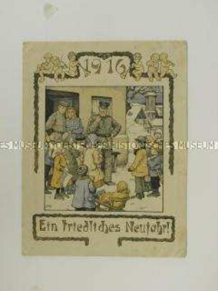 Farbige Druckgrafik zum Jahreswechsel 1915/1916