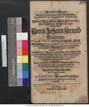 Bewehrtes Recept Wieder den frühezeitigen Todt deß Gerechten