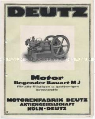 Deutz Motor liegender Bauart M J für allle flüssigen und gasförmigen Brennstoffe