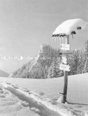 Wegweiser bei Zakopane in der DDR-Wintertourismusregion Hohe Tatra (Karpaten) in Polen