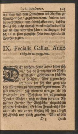 IX. Fecialis Gallus. Anno 1689. in 12. pagg. 192.