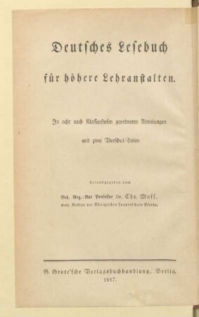 Abteilung 6 = Für Unter-Sekunda, [Schülerband]: [Abteilung 6 = Für Unter-Sekunda, [Schülerband]]
