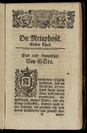 Die Metaphysik. Erster Theil.