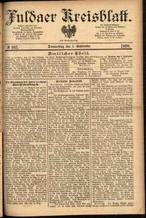 Erste Ausgabe vom Donnerstag, den 01. September 1898.