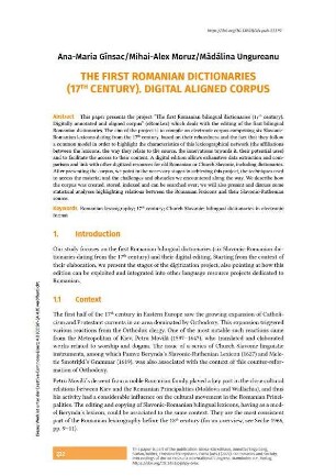 The first Romanian dictionaries (17th century). Digital aligned corpus