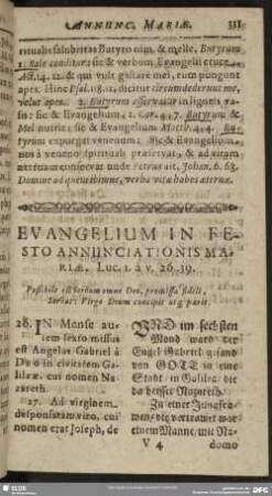 Evangelium In Festo Annunciationis Mariae. Luc. 1. à v. 26-39