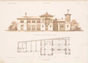 Stallgebäude der Villa Heckmann, Berlin: Grundriss, Ansicht (aus: Architektonisches Skizzenbuch, H. 106/1, 1871)