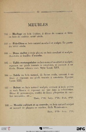 Meubles (Nr. 102-122)